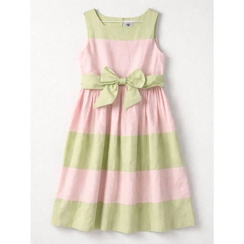 Hartstrings Y2K pastel green $ pink linen dress with bow and sash